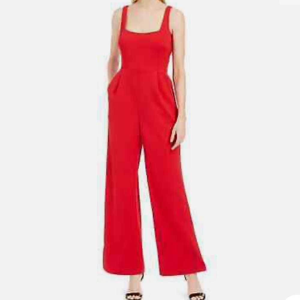 Calvin Klein Square-Neck Jumpsuit Red